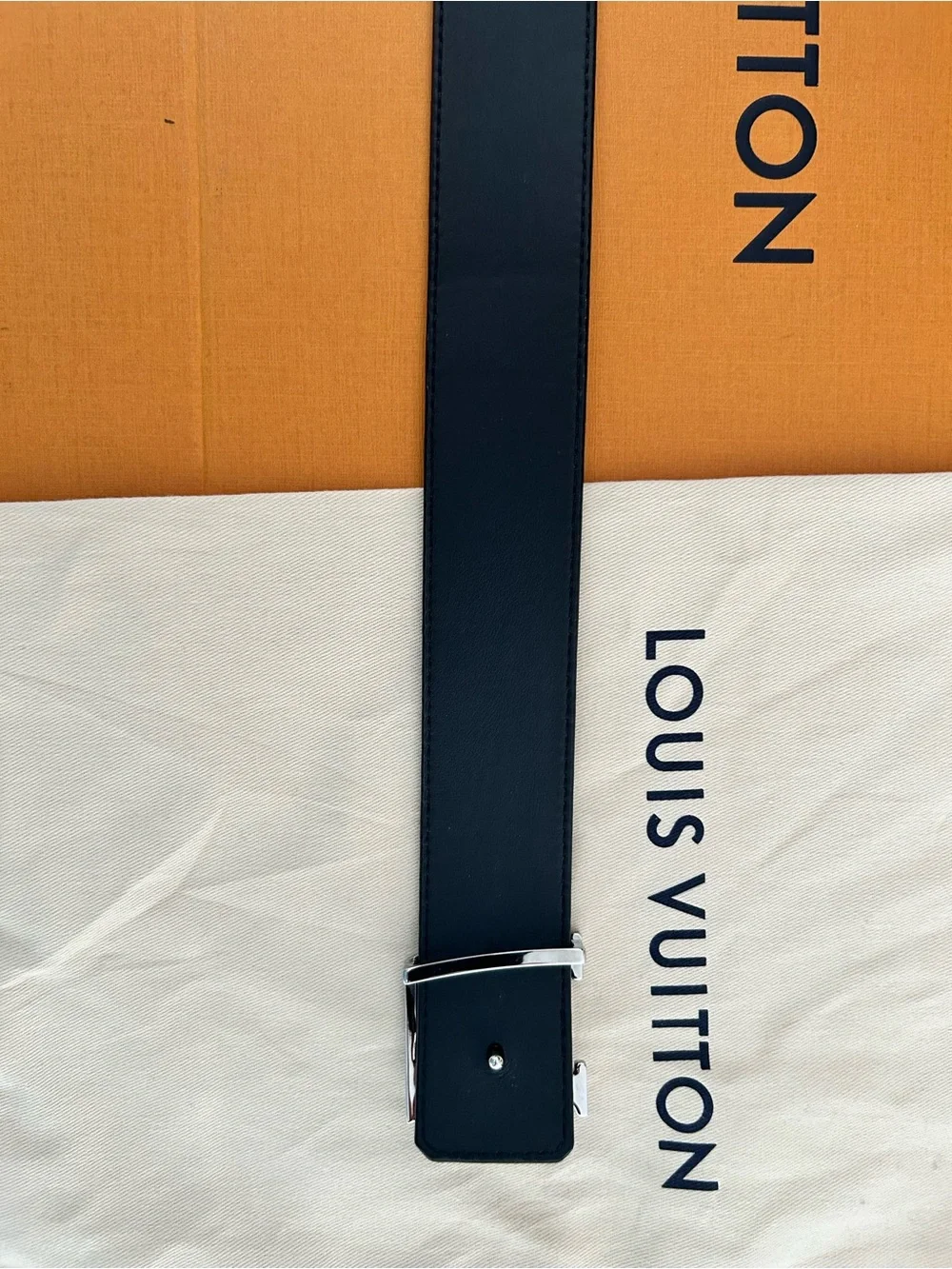 Louis Vuitton Black Damier Graphite Belt with Silver LV Buckle